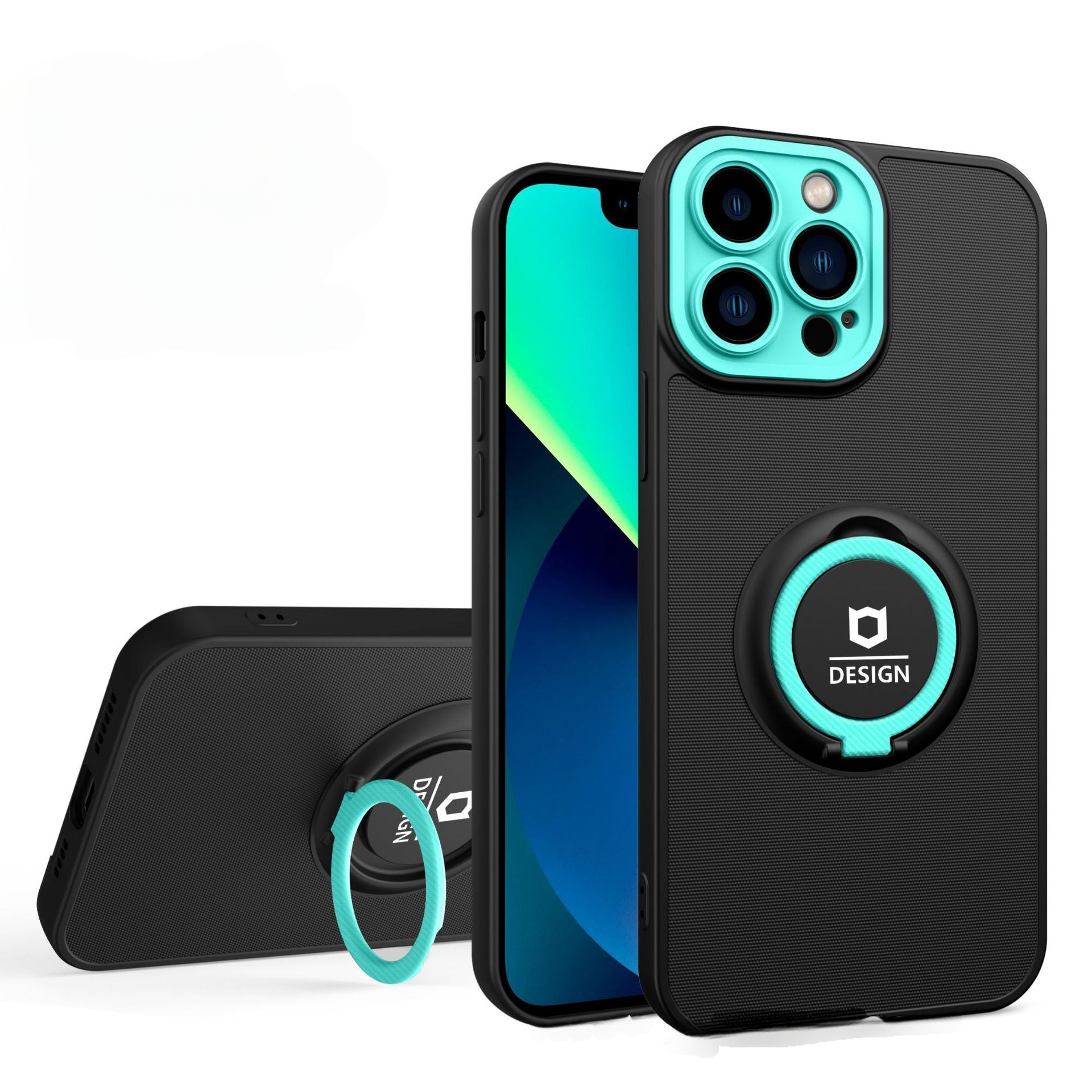 Husa Eagle Eye cu Stand pentru Apple iPhone 14 (6.1) Negru/Turcoaz, Suport Auto Magnetic, Protectie Antisoc