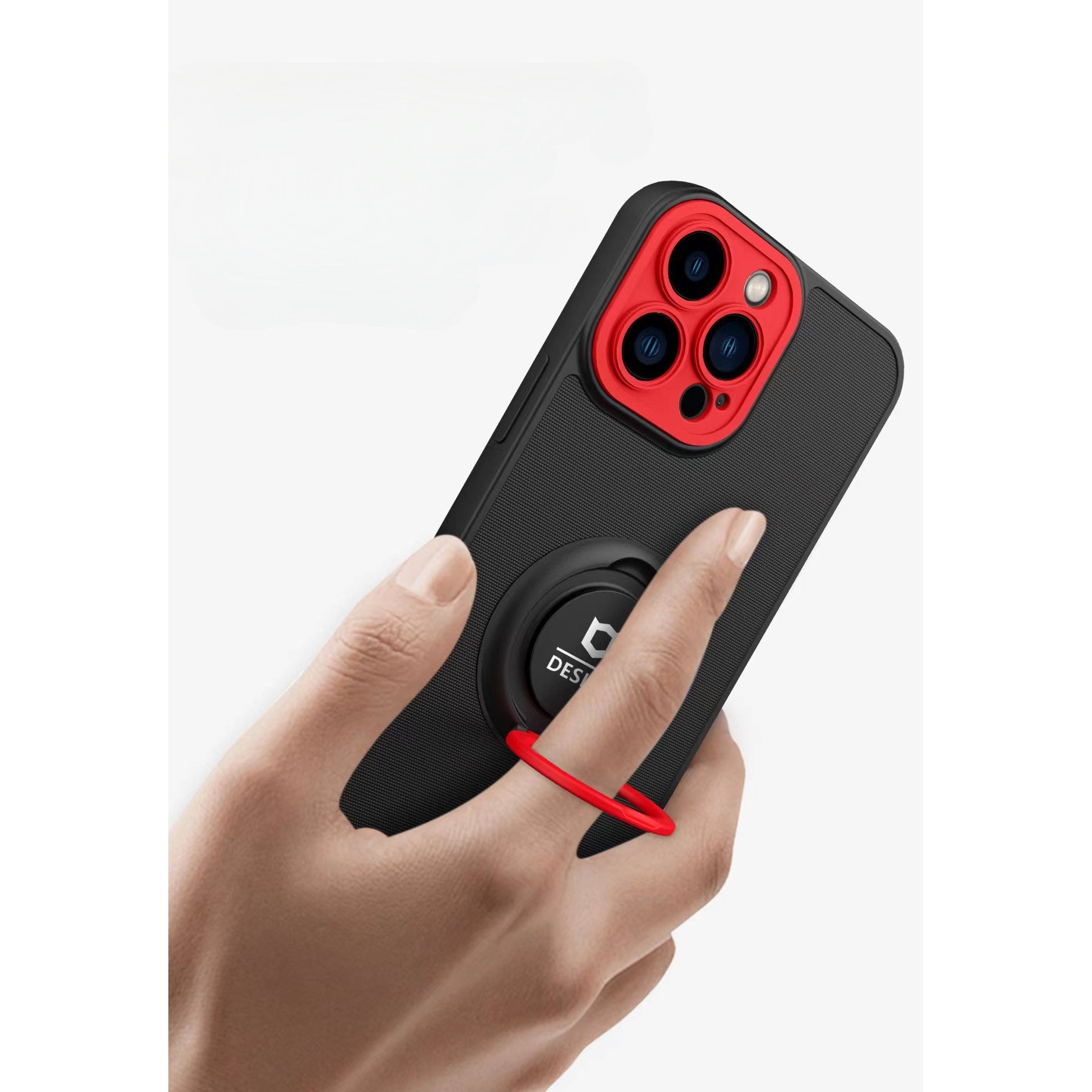Husa de protectie Eagle eye pentru Apple iPhone 12, Rezistenta la socuri, Protectie camera, Cu inel de prindere magnetic rosu, Flippy, Negru