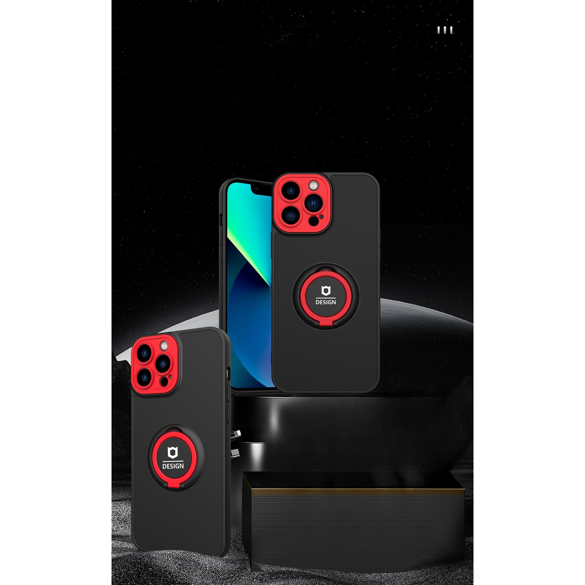 Husa de protectie Eagle eye pentru Apple iPhone 12, Rezistenta la socuri, Protectie camera, Cu inel de prindere magnetic rosu, Flippy, Negru