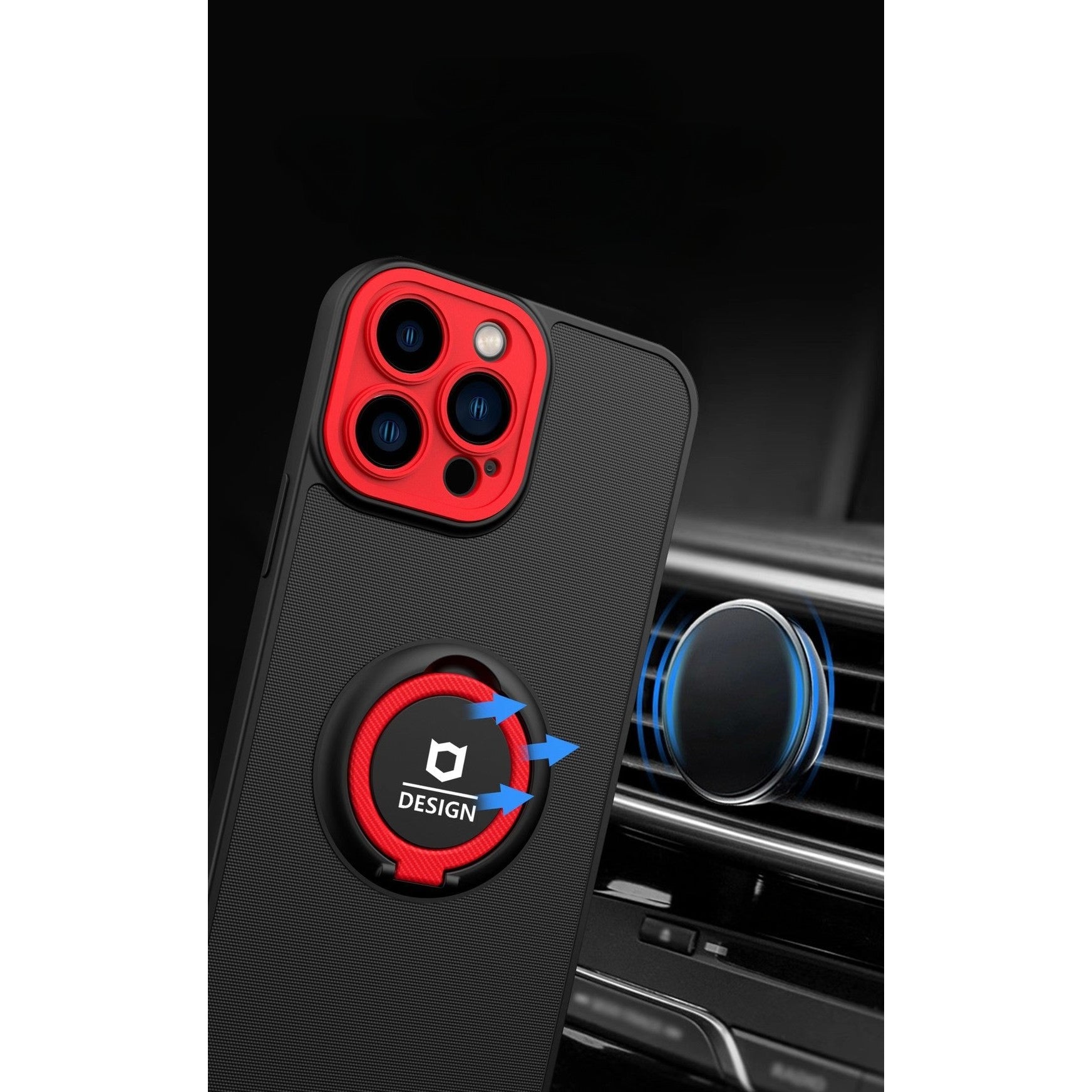 Husa de protectie Eagle eye pentru Apple iPhone 12, Rezistenta la socuri, Protectie camera, Cu inel de prindere magnetic rosu, Flippy, Negru