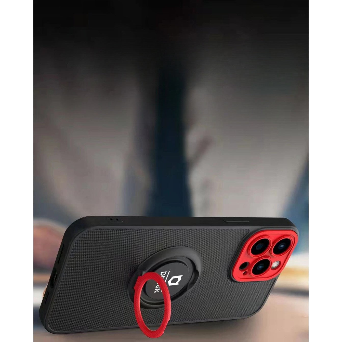 Husa de protectie Eagle eye pentru Apple iPhone 12, Rezistenta la socuri, Protectie camera, Cu inel de prindere magnetic rosu, Flippy, Negru