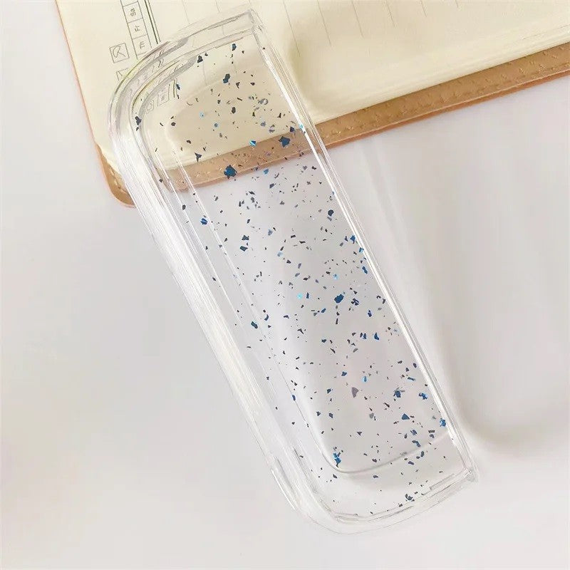 Husa Flippy pentru IQOS Iluma, de Protectie, Anti Soc si Zgarieturi, din Plastic, 12.5 x 4.2 x 2.6 cm, Transparent cu Sclipici Albastru