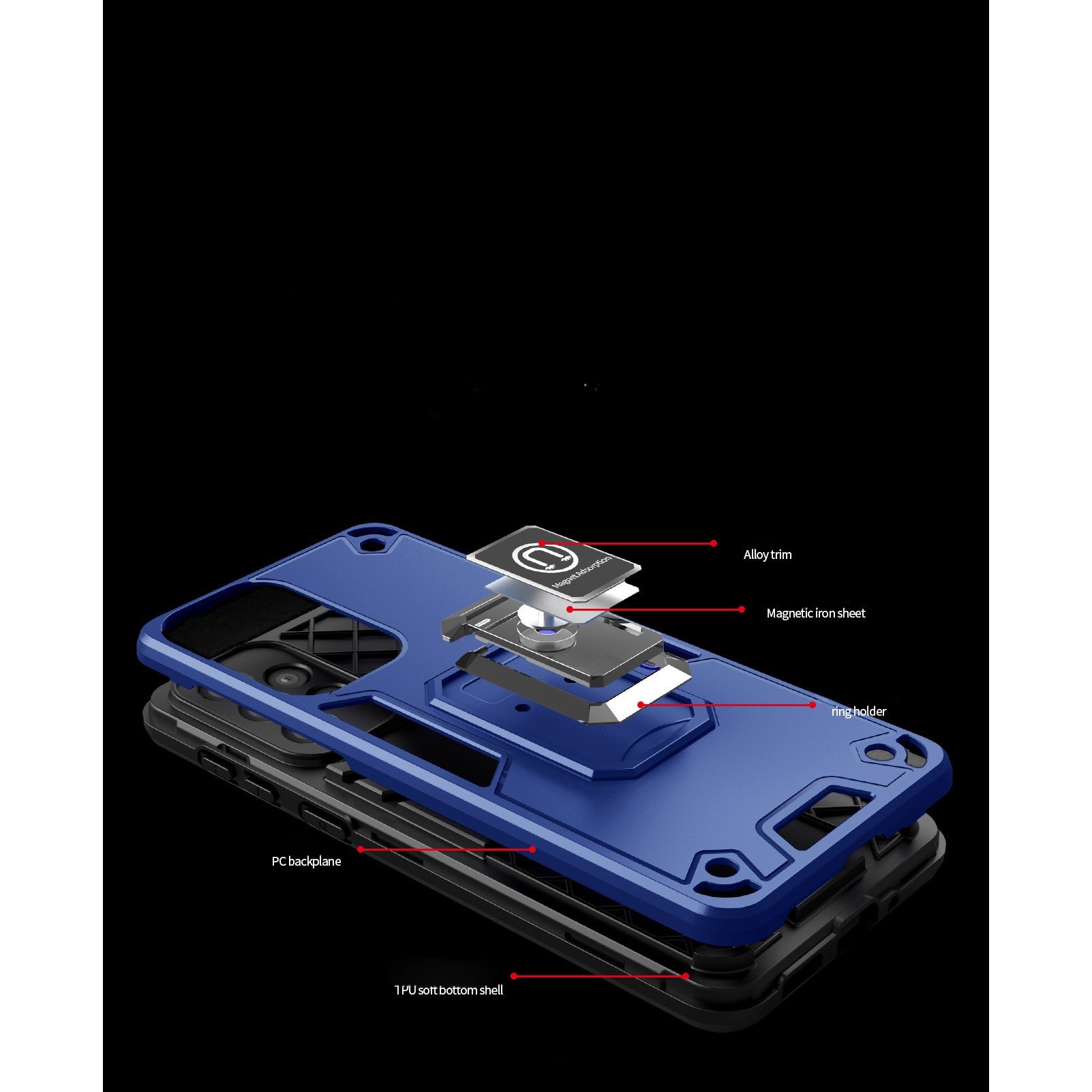 Husa Iron Warriors pentru iPhone 14 Pro Max, Hybrid Ring Holder Kickstand, Albastru inchis