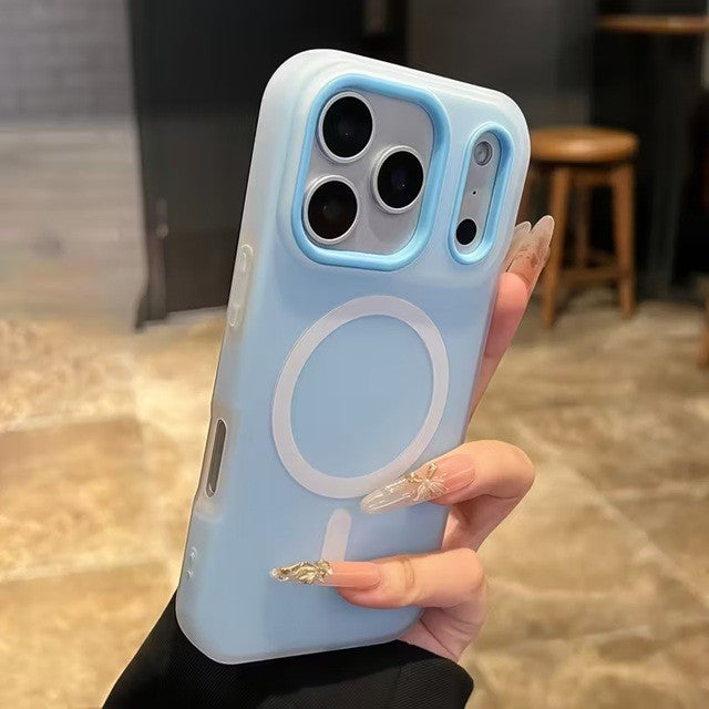 Husa Telefon Jelly Magnetic 2in1, Flippy, Compatibila cu Apple iPhone 17 Pro, din PC+TPU, Magsafe, Finisaj Mat, Albastru Deschis