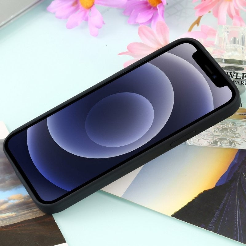 Husa MagSafe liquid large hole magnetic shell pentru Apple iPhone 12/ 12 Pro, Full Cover, Liquid Silicone, Magnetica, Incarcare Wireless, Flippy, Negru