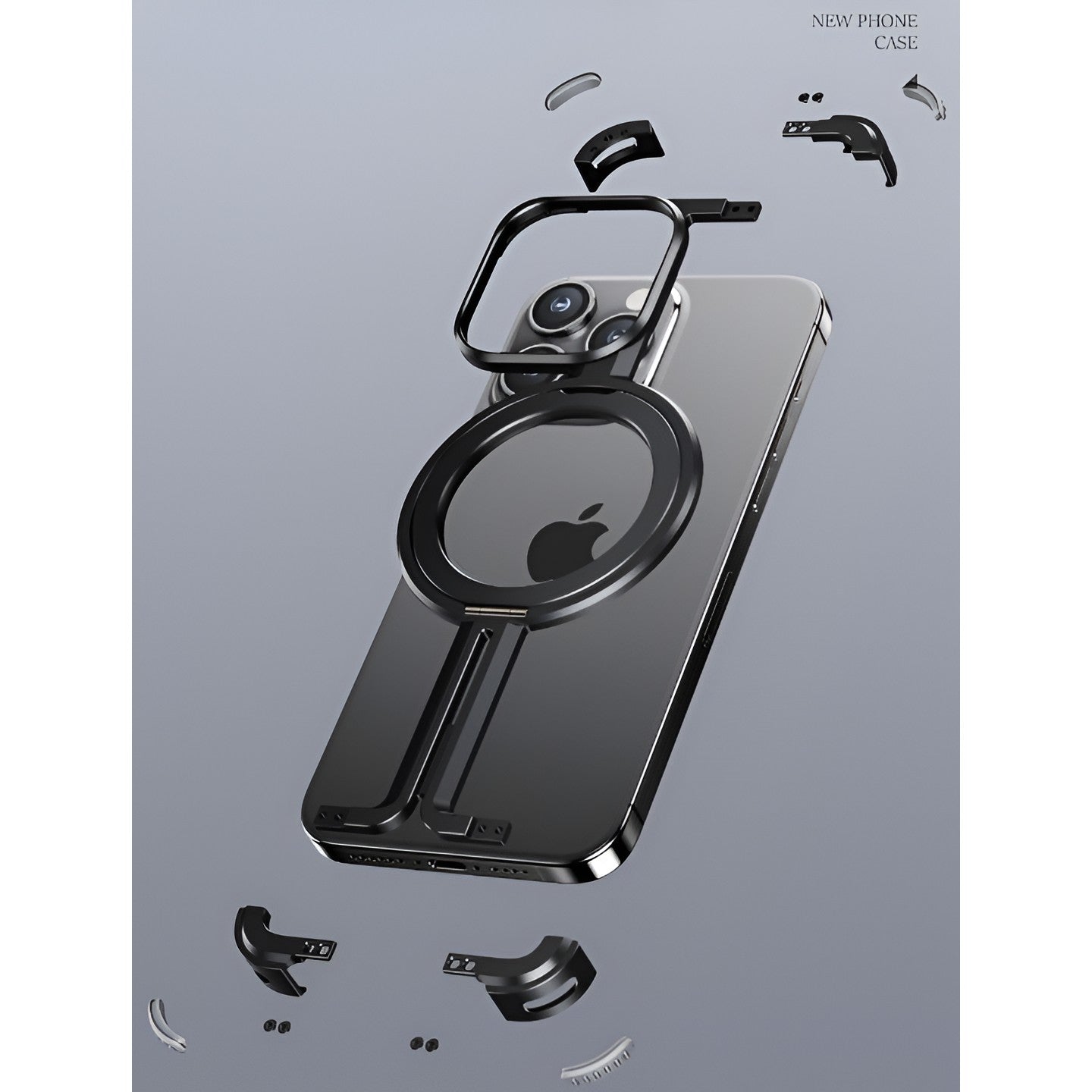 Husa MagSafe Metalica Compatibila cu iPhone 15 Pro, Flippy, Clear Case, Aliaj de Aluminiu, cu Magnet, fara Rama, Antisoc, Antizgariere, Incarcare Wireless, Negru Metalizat