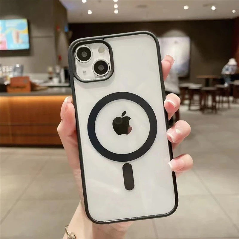 Husa MagSafe pentru Apple iPhone 11, Full Cover, Frosted Acrylic Color Big Hole, Magnetica, Incarcare Wireless, Negru