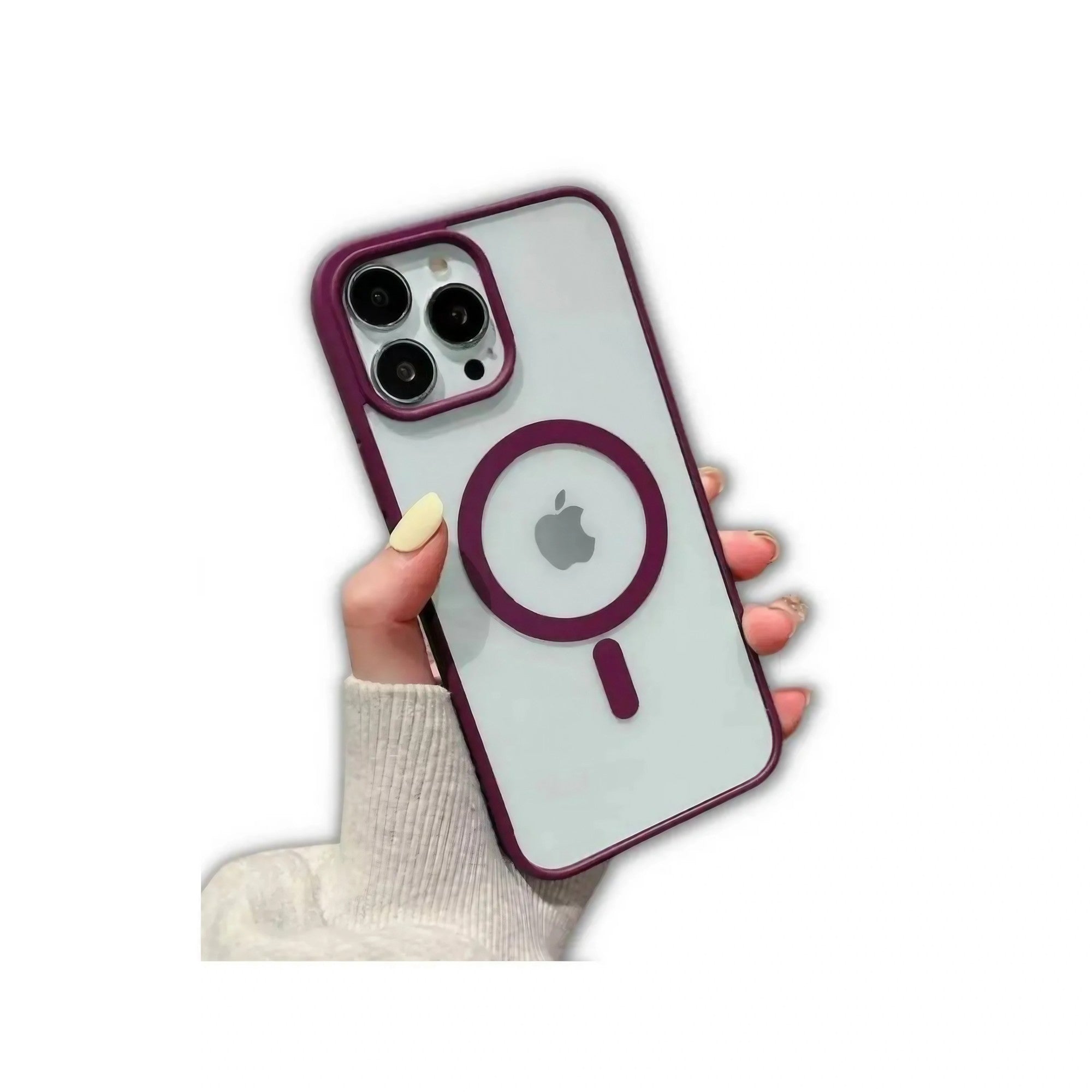 Husa MagSafe pentru Apple iPhone 12/ 12 Pro, Full Cover, Frosted Acrylic Color Big Hole, Magnetica, Incarcare Wireless, Mov