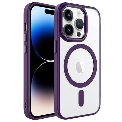 Husa MagSafe pentru Apple iPhone 12/ 12 Pro, Full Cover, Frosted Acrylic Color Big Hole, Magnetica, Incarcare Wireless, Mov