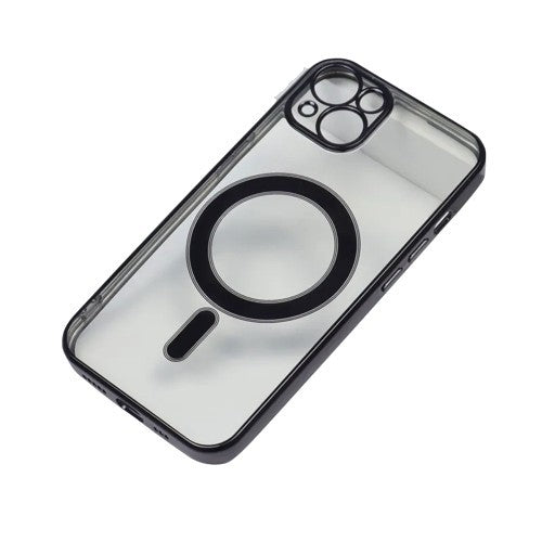 Husa MagSafe pentru Apple iPhone 12 Pro, Protectie camera, Full TPU, Margini colorate Electroplating, Magnetica, Incarcare Wireless, Negru