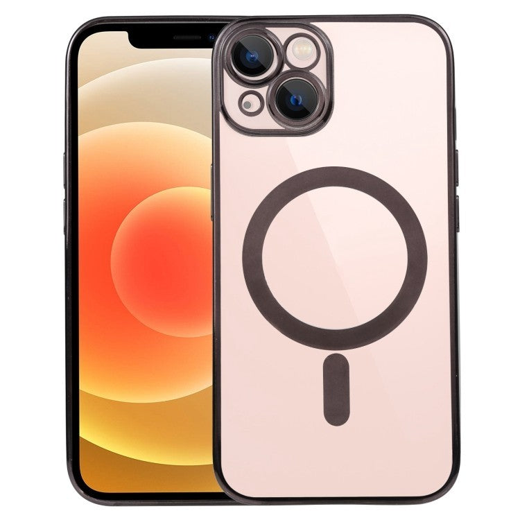 Husa MagSafe pentru Apple iPhone 13 Pro, Protectie camera, Full TPU, Margini colorate Electroplating, Magnetica, Incarcare Wireless, Negru