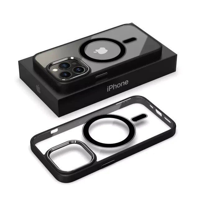 Husa MagSafe pentru Apple iPhone 14, Full Cover, Frosted Acrylic Color Big Hole, Magnetica, Incarcare Wireless, Negru