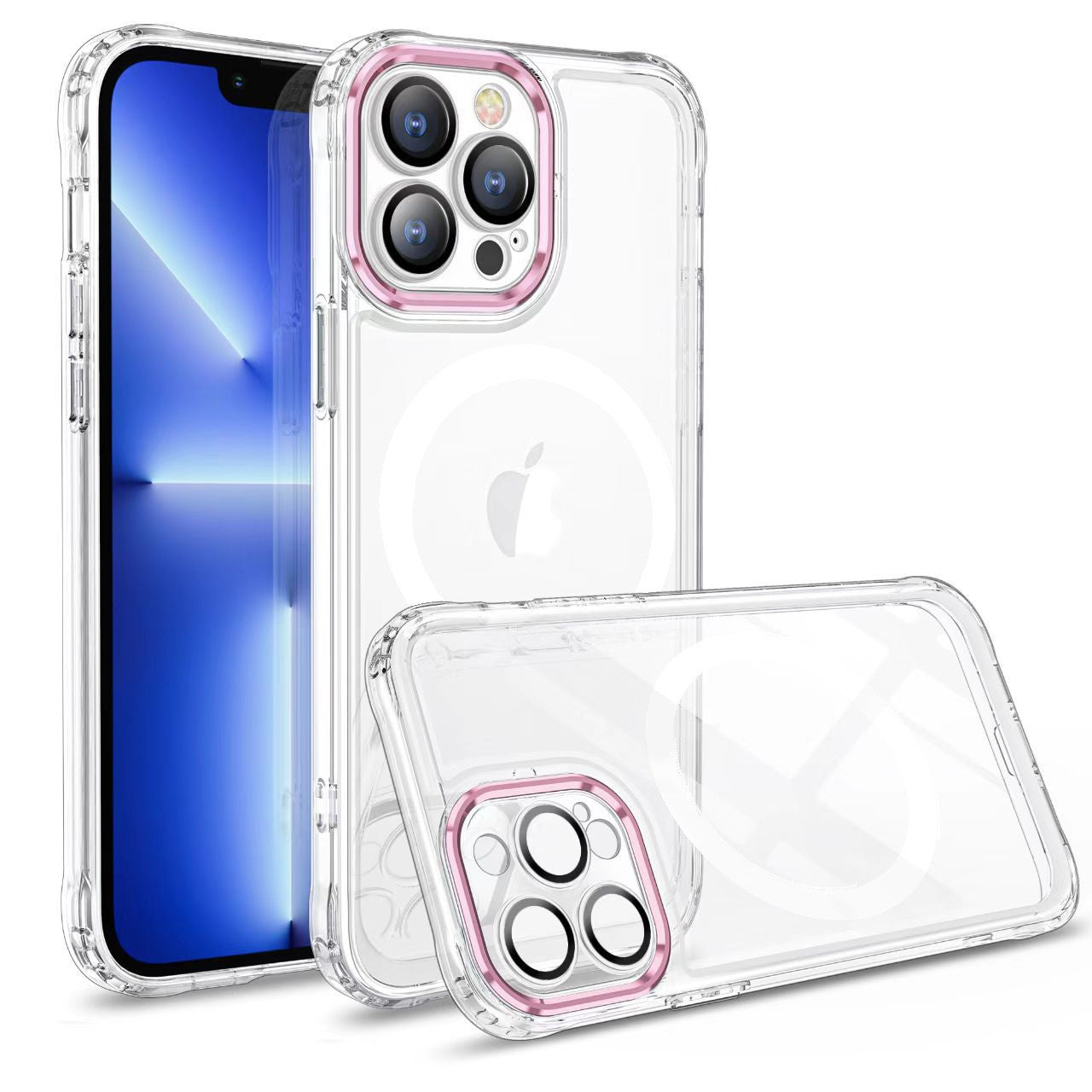 Husa MagSafe Silicone pentru iPhone 13, Flippy, Transparenta, Magnetica, Extra Protectie Camera Roz