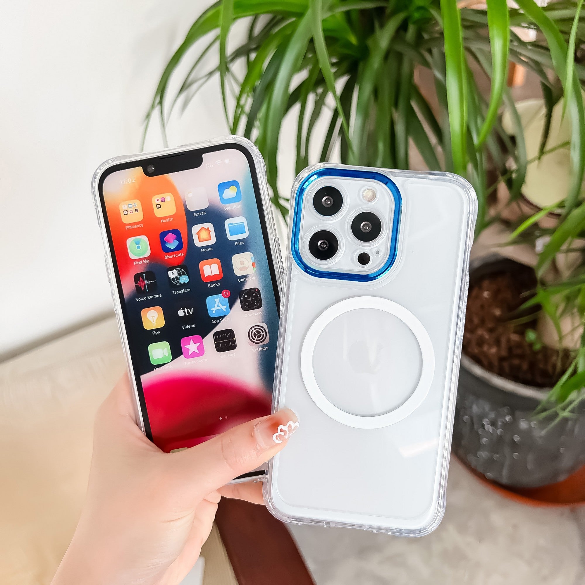 Husa MagSafe Silicone pentru iPhone 13 Pro Max, Flippy, Transparenta, Magnetica, Extra Protectie Camera Albastru