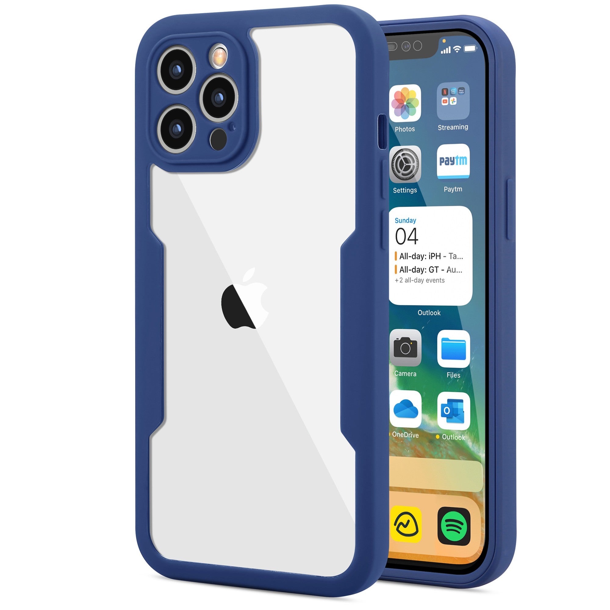Husa Max Defence pentru iPhone 12, Bumper Albastru, Fata Dubla Transparenta, Protectie Antisoc Full 360 ( fata, spate, margini )