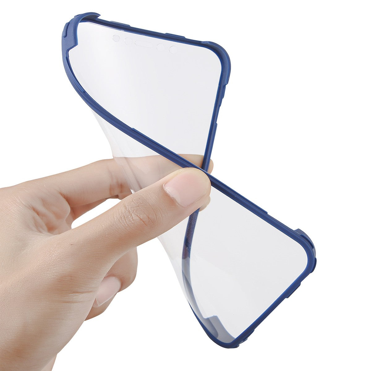 Husa Max Defence pentru iPhone 12, Bumper Albastru, Fata Dubla Transparenta, Protectie Antisoc Full 360 ( fata, spate, margini )