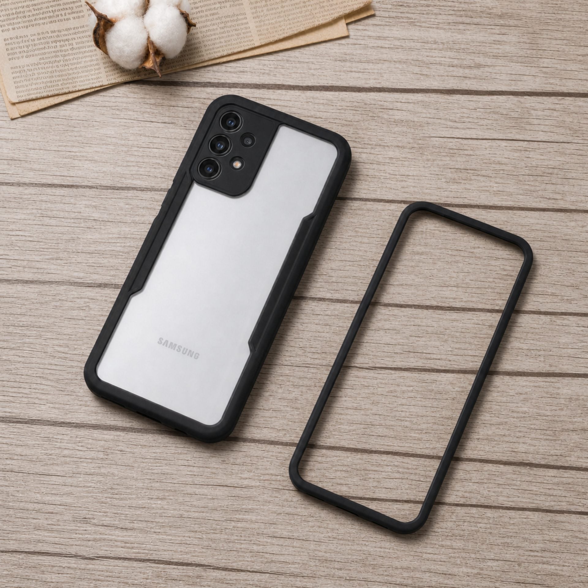 Husa Max Defence pentru Samsung Galaxy A13 4G, Bumper Negru, Fata Dubla Transparenta, Protectie Antisoc Full 360 ( fata, spate, margini )