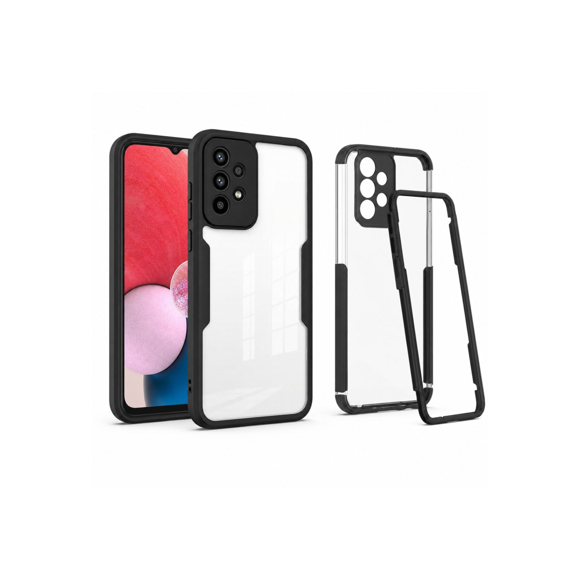 Husa Max Defence pentru Samsung Galaxy A13 4G, Bumper Negru, Fata Dubla Transparenta, Protectie Antisoc Full 360 ( fata, spate, margini )