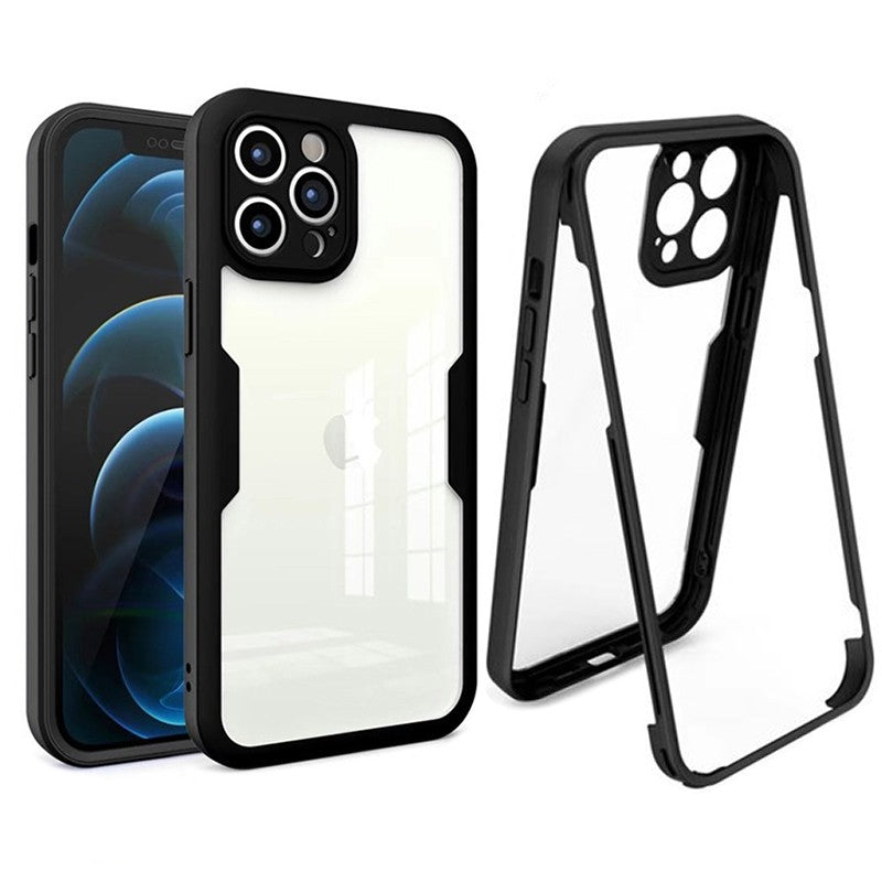 Husa Max Defence pentru Samsung Galaxy A52 5G, Bumper Negru, Fata Dubla Transparenta, Protectie Antisoc Full 360 ( fata, spate, margini )