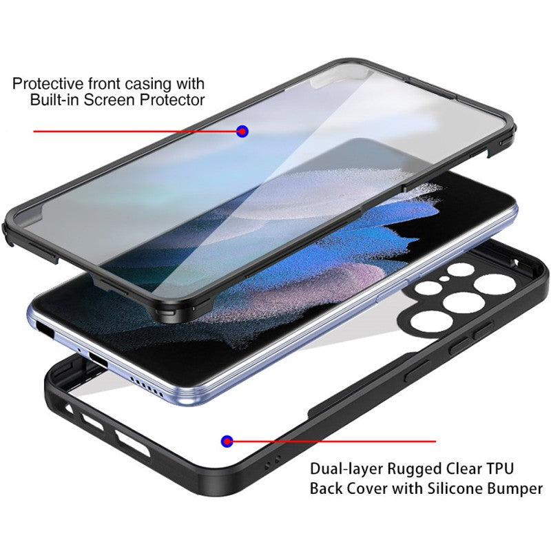 Husa Max Defence pentru Samsung Galaxy A52 5G, Bumper Negru, Fata Dubla Transparenta, Protectie Antisoc Full 360 ( fata, spate, margini )
