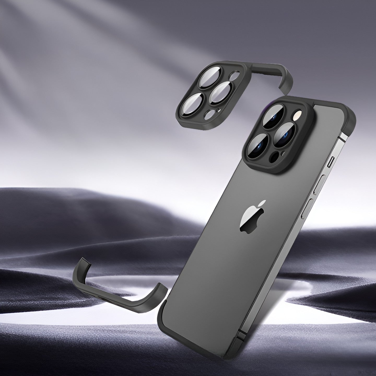 Husa TPU Edgeless Compatibila cu iPhone 15 Pro Max, Protectie pentru Colturi si Camera, Aliaj, Antisoc, Antizgariere, Negru Mat