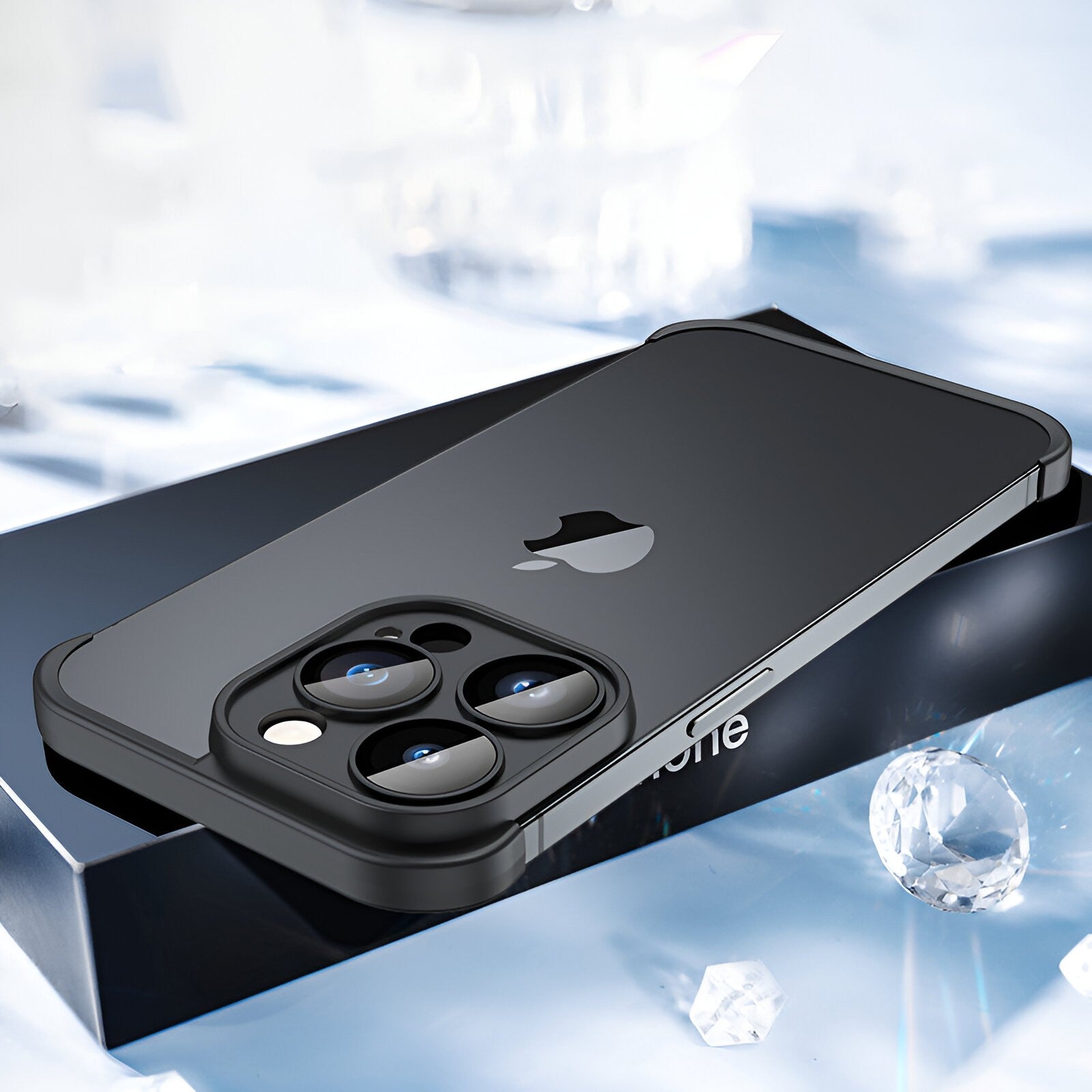 Husa TPU Edgeless Compatibila cu iPhone 15 Pro Max, Protectie pentru Colturi si Camera, Aliaj, Antisoc, Antizgariere, Negru Mat