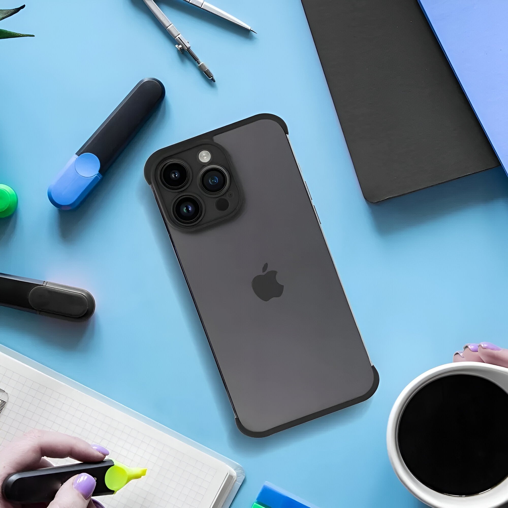 Husa TPU Edgeless Compatibila cu iPhone 15 Pro Max, Protectie pentru Colturi si Camera, Aliaj, Antisoc, Antizgariere, Negru Mat
