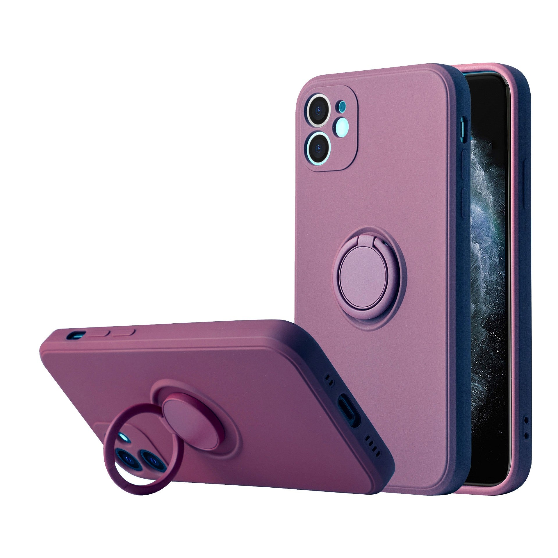 Husa pentru Huawei NOVA 9 SE, Silicone Ring, cu Suport Rotativ Magnetic, Mov