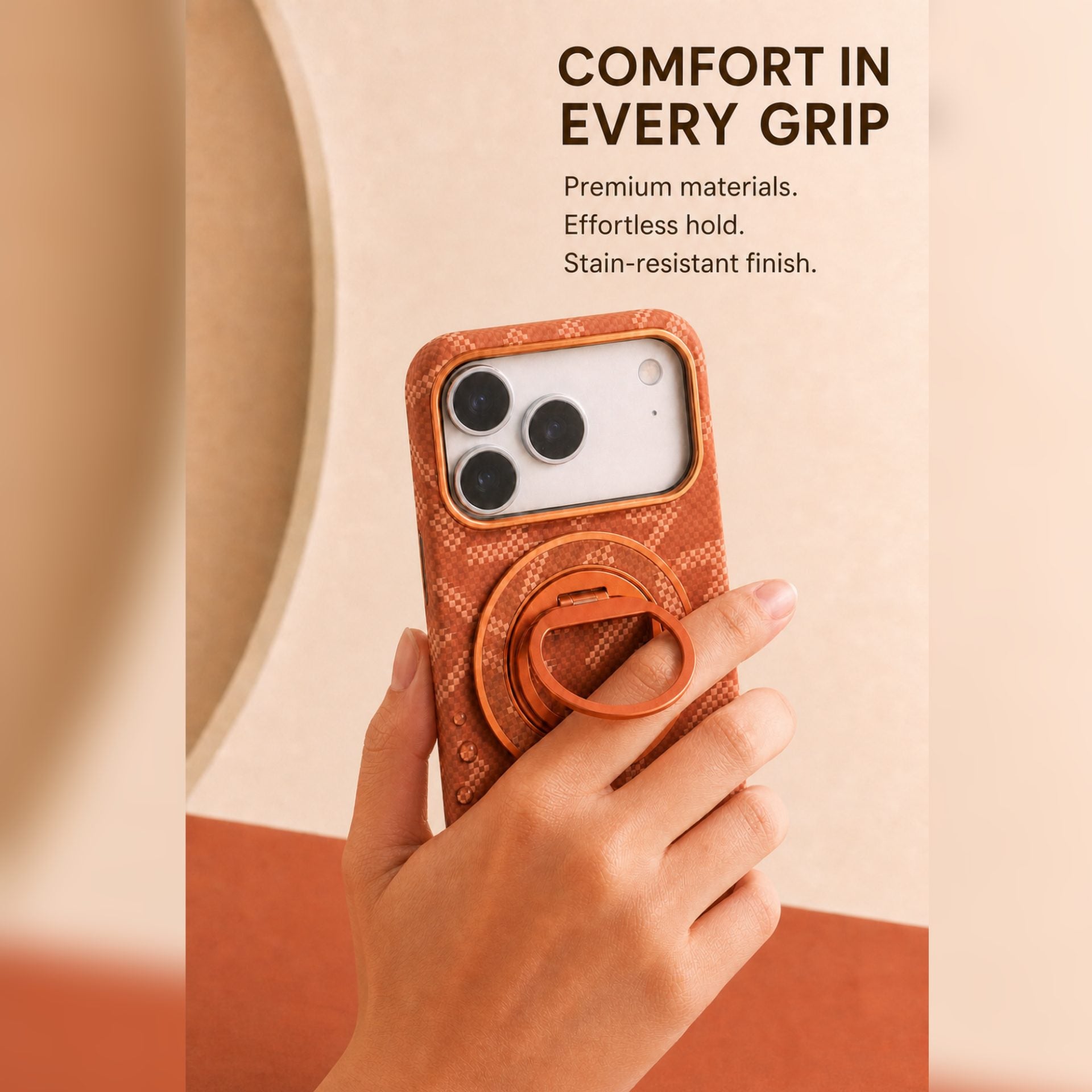 Husa pentru iPhone 17 Pro, Carcasa de Protectie Rezistenta Ultra-subtire, Suport Magnetic, Aspect Texturat, Portocaliu