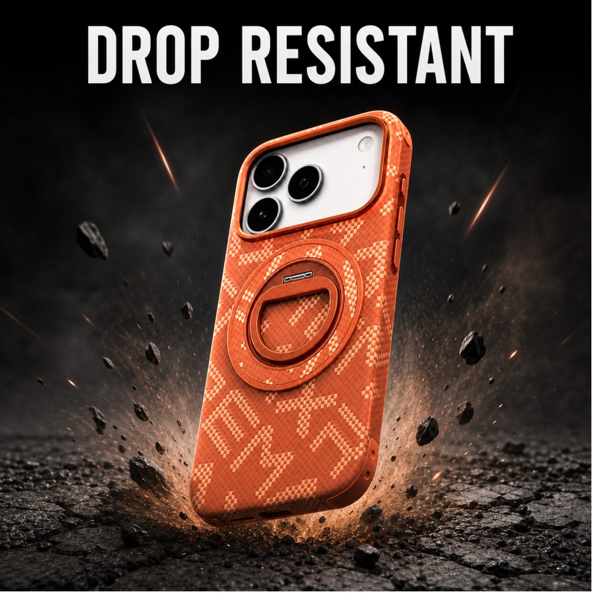 Husa pentru iPhone 17 Pro, Carcasa de Protectie Rezistenta Ultra-subtire, Suport Magnetic, Aspect Texturat, Portocaliu