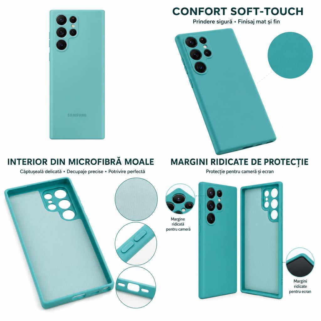 Husa pentru Samsung Galaxy S22 Ultra, Liquid Silicone, cu Microfibra pe interior, Protectie Antisoc, Albastru deschis