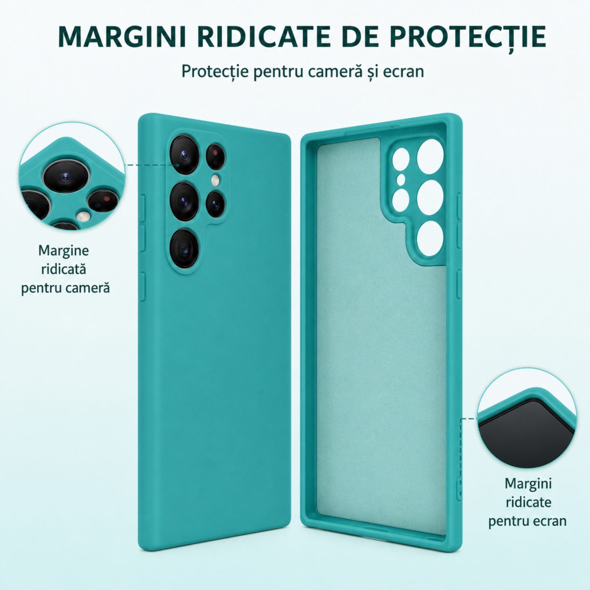 Husa pentru Samsung Galaxy S22 Ultra, Liquid Silicone, cu Microfibra pe interior, Protectie Antisoc, Albastru deschis