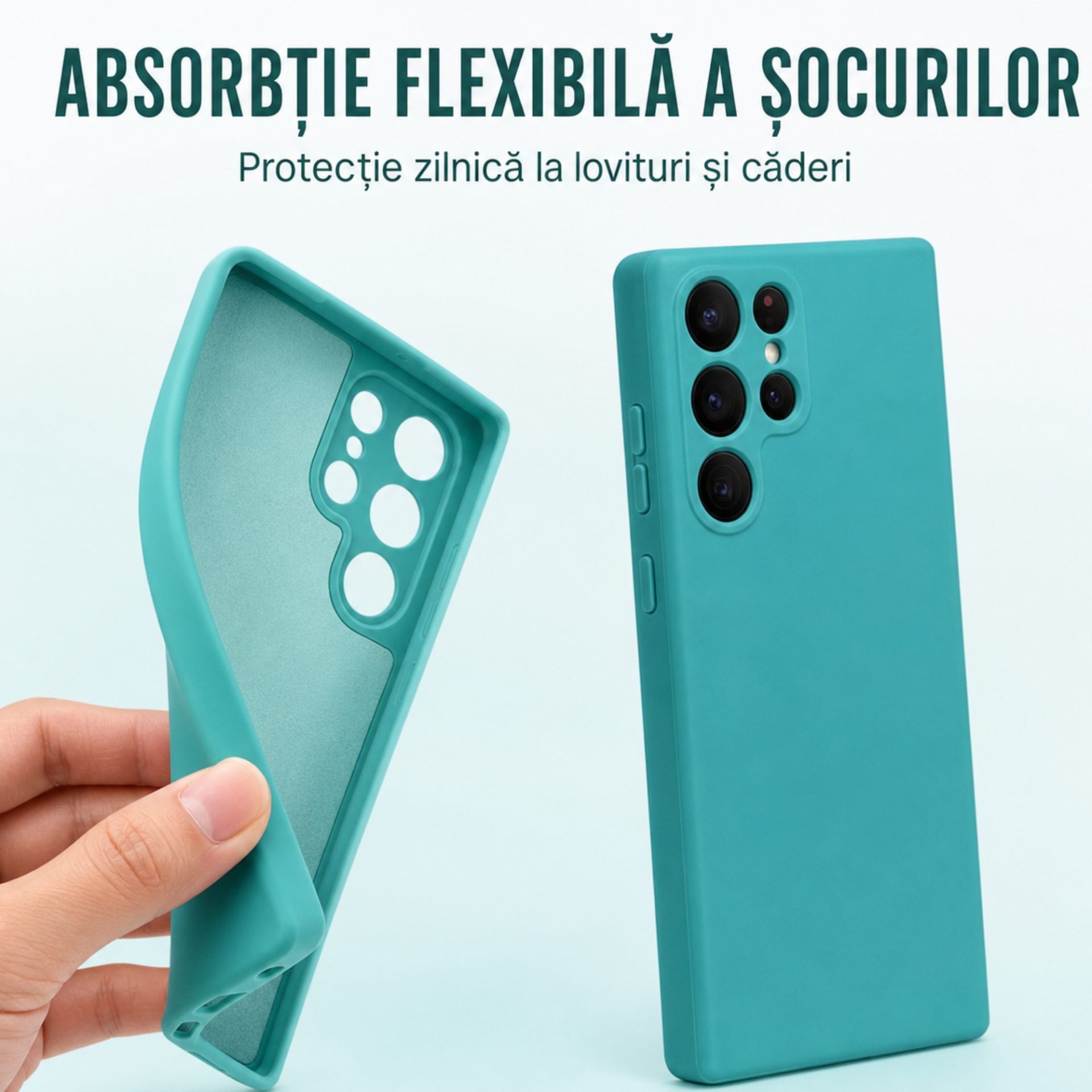 Husa pentru Samsung Galaxy S22 Ultra, Liquid Silicone, cu Microfibra pe interior, Protectie Antisoc, Albastru deschis