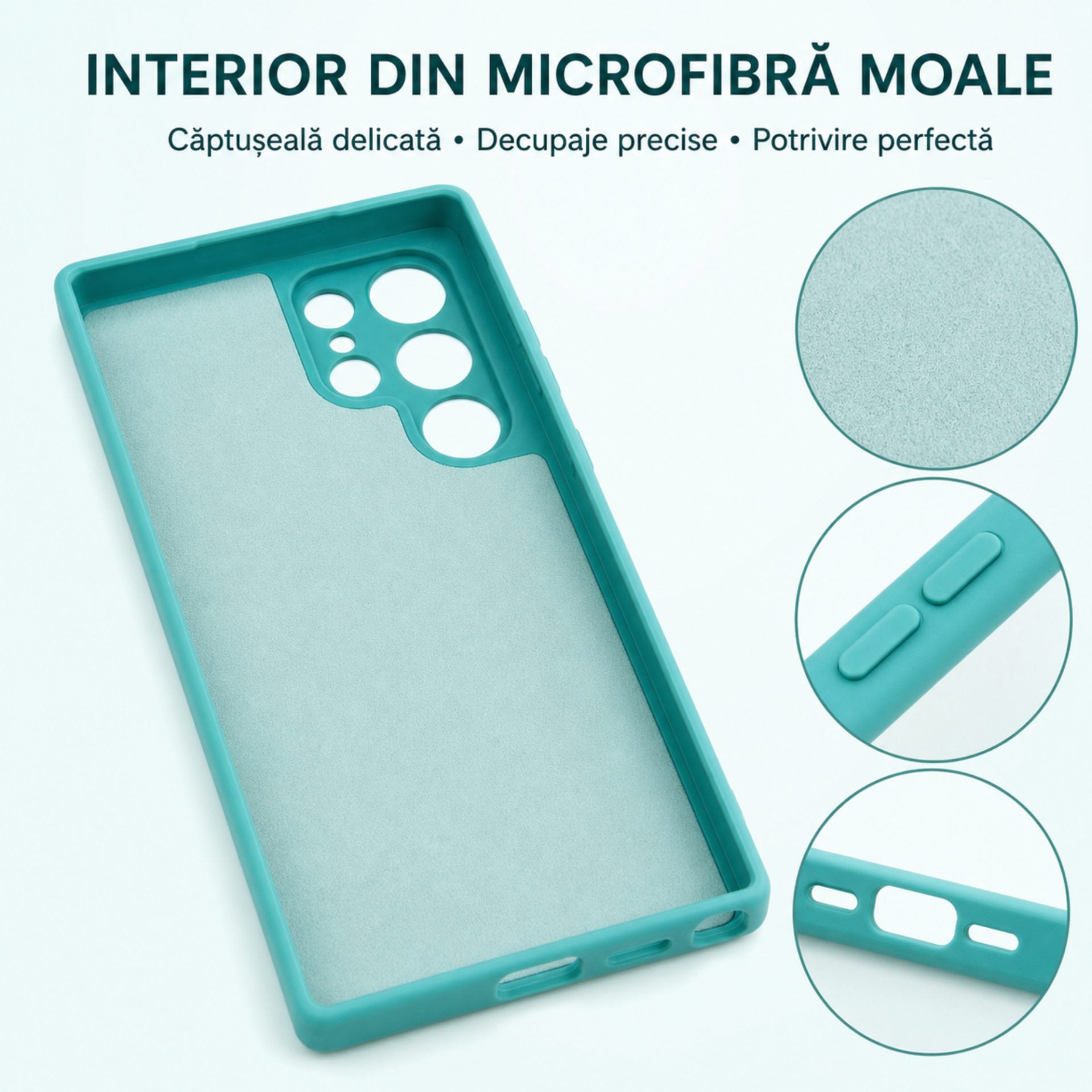 Husa pentru Samsung Galaxy S22 Ultra, Liquid Silicone, cu Microfibra pe interior, Protectie Antisoc, Albastru deschis