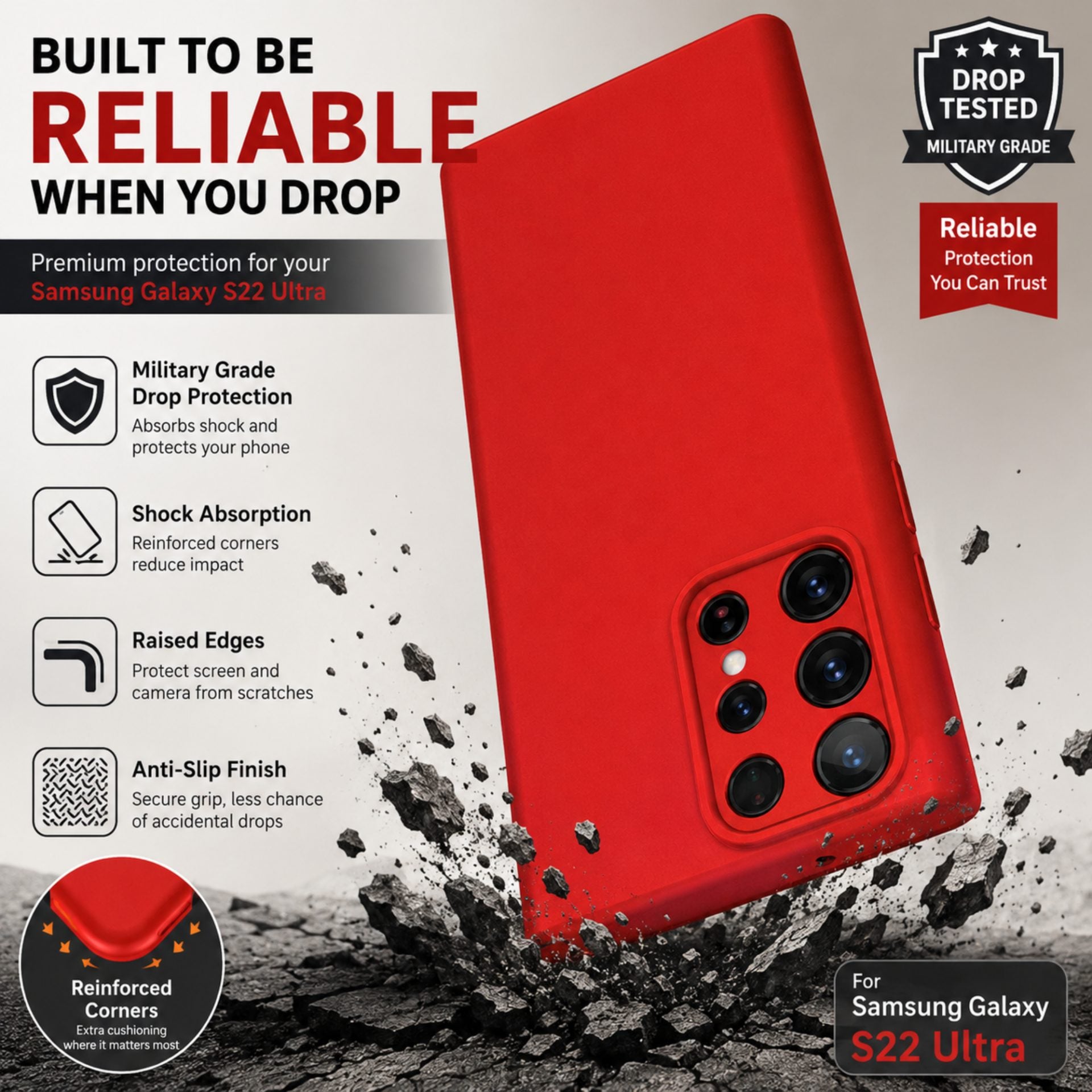 Husa pentru Samsung Galaxy S22 Ultra, Liquid Silicone, cu Microfibra pe interior, Protectie Antisoc, Rosu