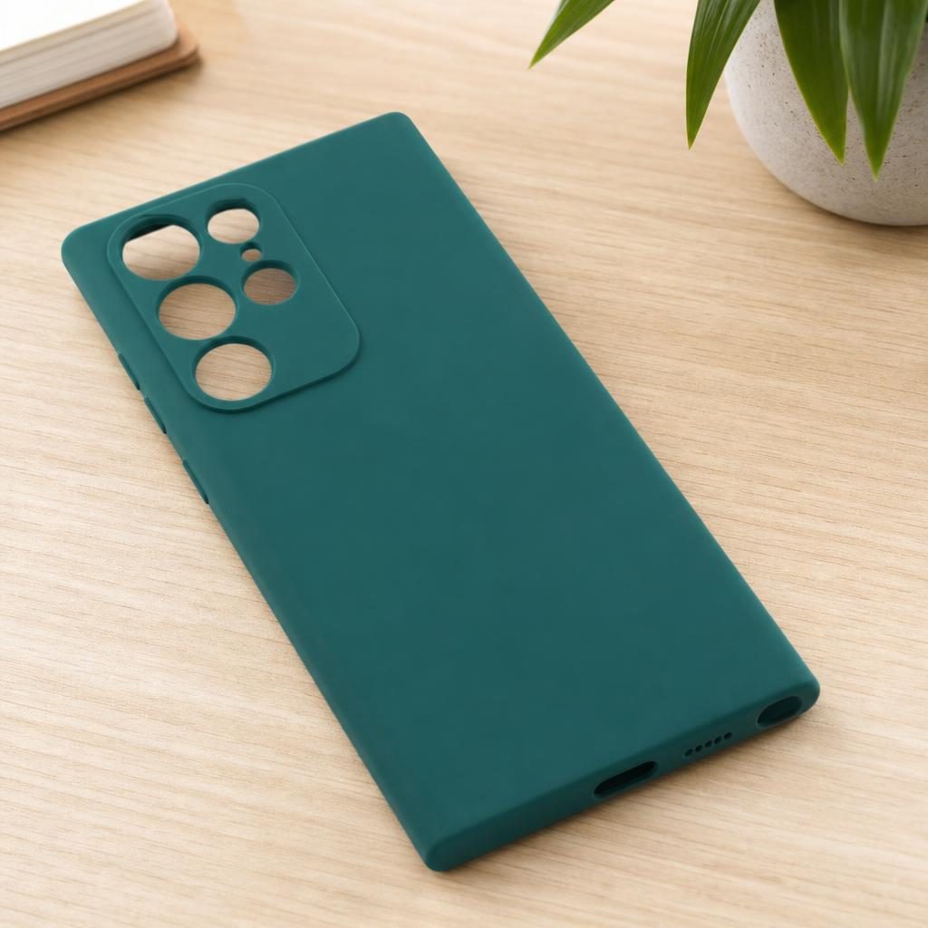 Husa pentru Samsung Galaxy S22 Ultra, Liquid Silicone, cu Microfibra pe interior, Protectie Antisoc, Verde inchis