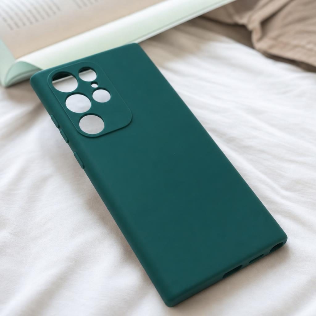 Husa pentru Samsung Galaxy S22 Ultra, Liquid Silicone, cu Microfibra pe interior, Protectie Antisoc, Verde inchis