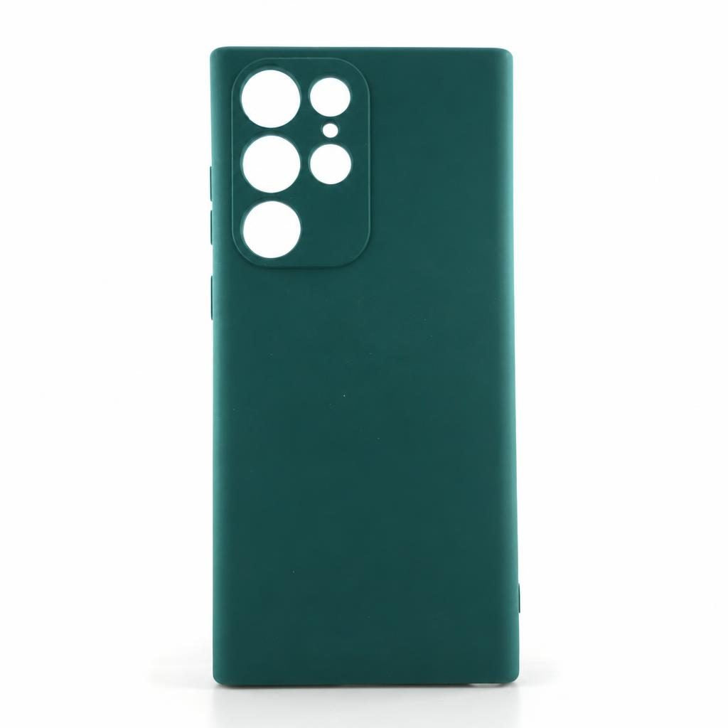 Husa pentru Samsung Galaxy S22 Ultra, Liquid Silicone, cu Microfibra pe interior, Protectie Antisoc, Verde inchis