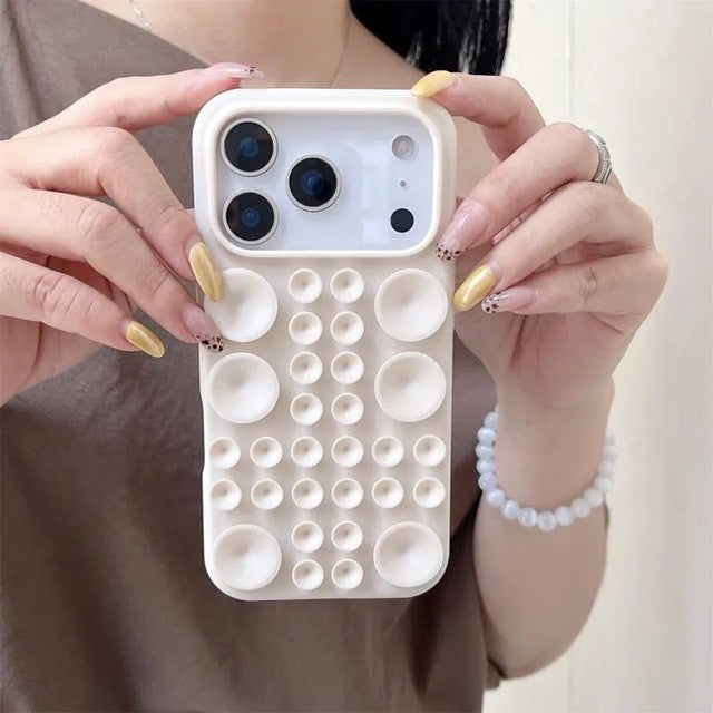 Husa cu Ventuze, Compatibila iPhone 17 Air, din Silicon, Interior Microfibra, Crem