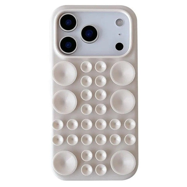 Husa cu Ventuze, Compatibila iPhone 17 Air, din Silicon, Interior Microfibra, Crem
