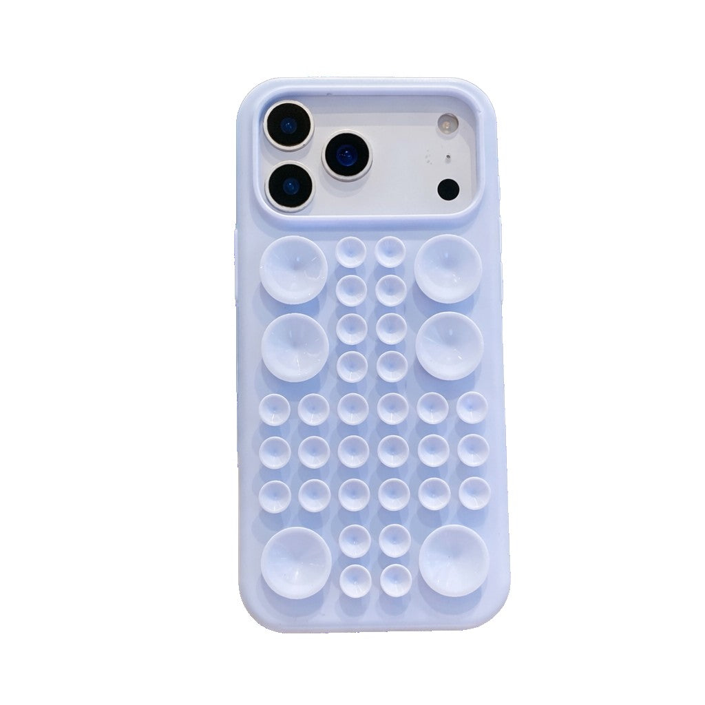 Husa cu Ventuze, Compatibila iPhone 17, din Silicon, Interior Microfibra, Albastru Gri