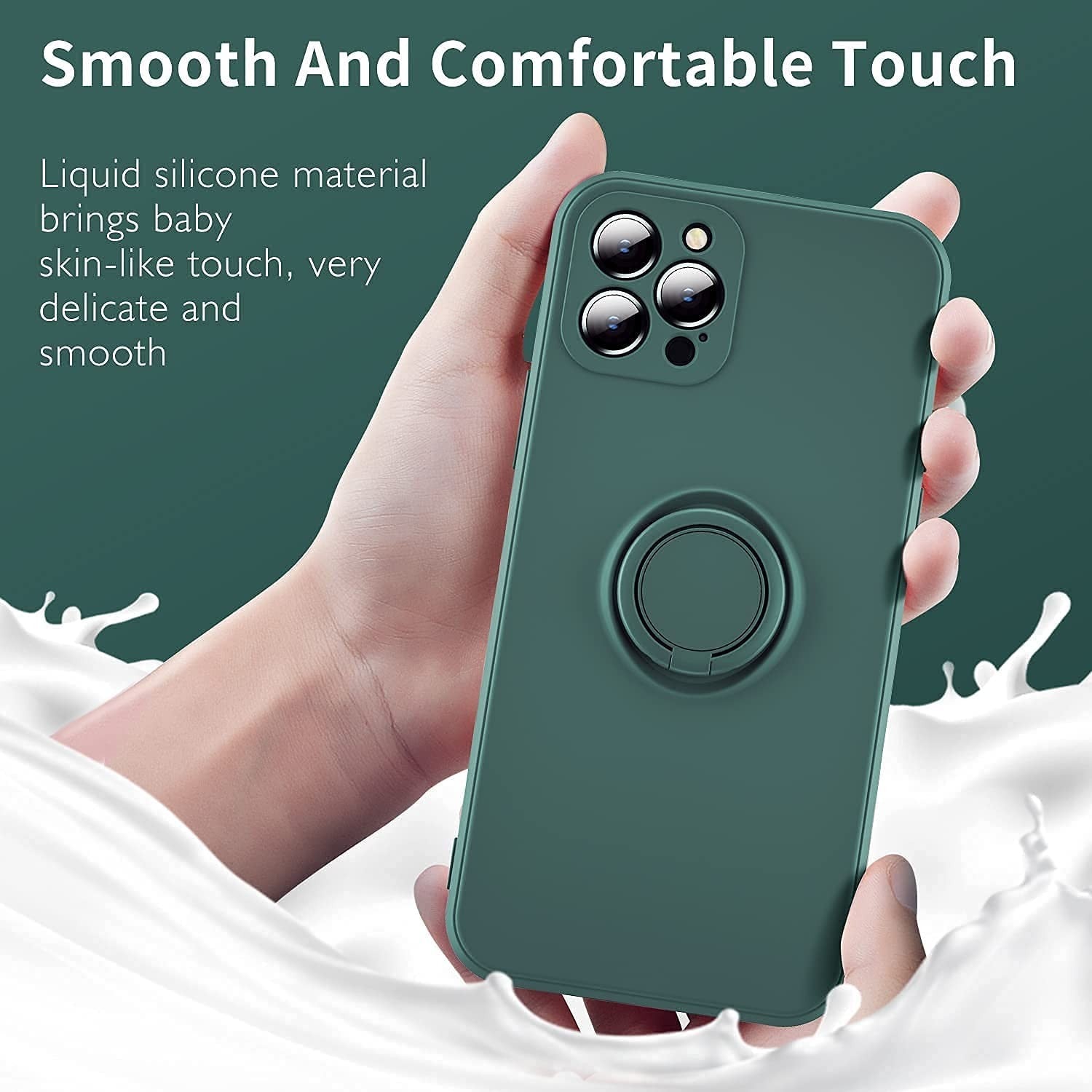 Husa protectie compatibila cu Apple iPhone 11 Liquid Silicone Ring cu suport rotativ Verde