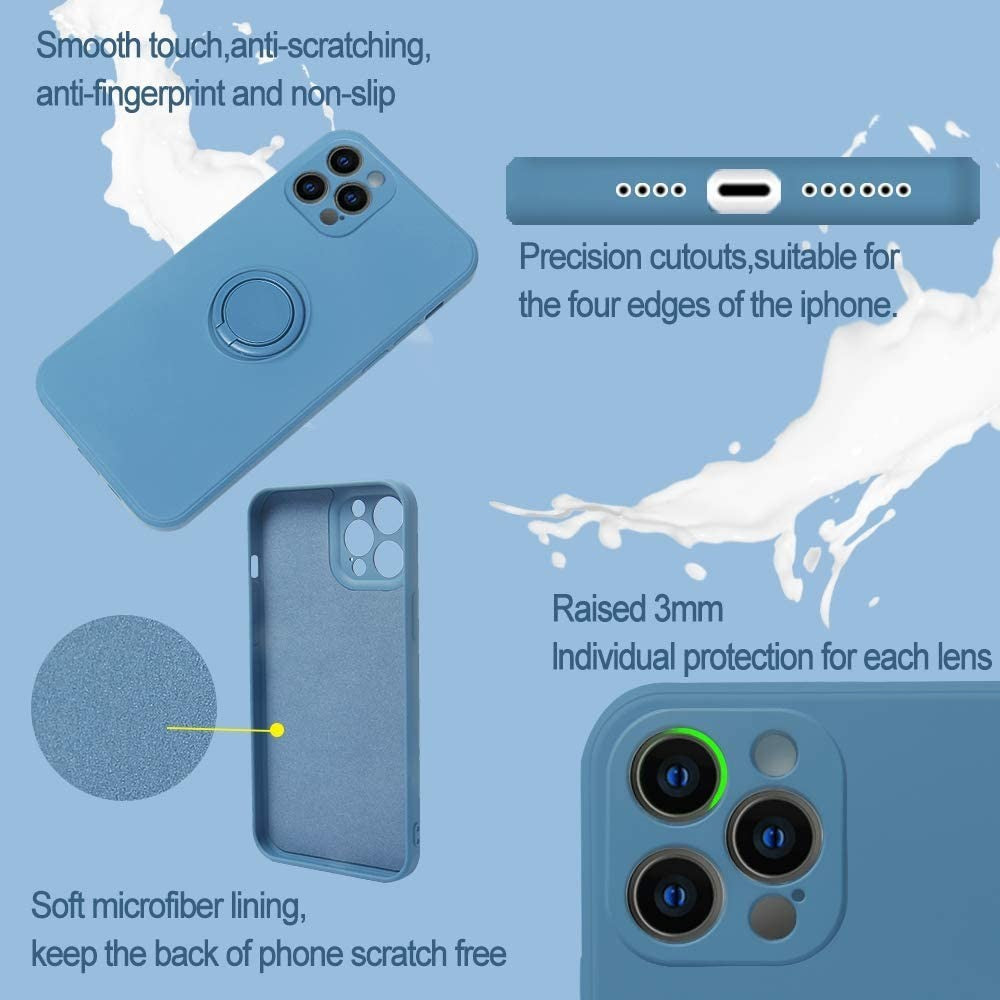 Husa protectie compatibila cu Apple iPhone 11 Pro Max Liquid Silicone Ring cu suport rotativ Albastru deschis
