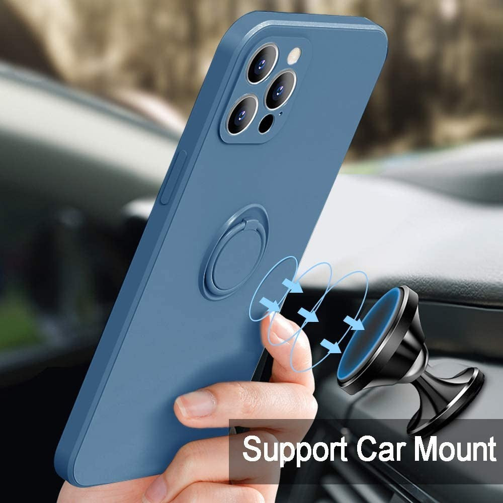 Husa protectie compatibila cu Apple iPhone 11 Pro Max Liquid Silicone Ring cu suport rotativ Albastru deschis
