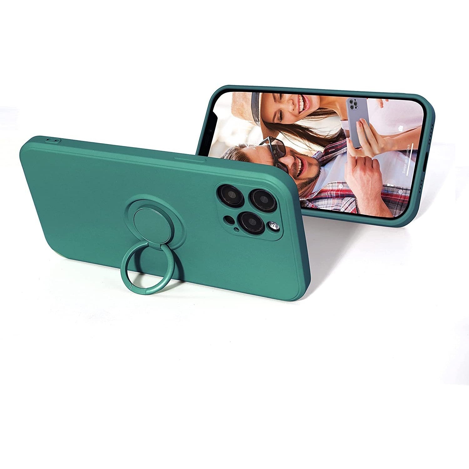 Husa protectie compatibila cu Apple iPhone 11 Pro Max Liquid Silicone Ring cu suport rotativ Verde