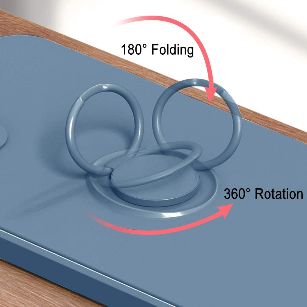Husa protectie compatibila cu Apple iPhone 12 Liquid Silicone Ring cu suport rotativ Albastru