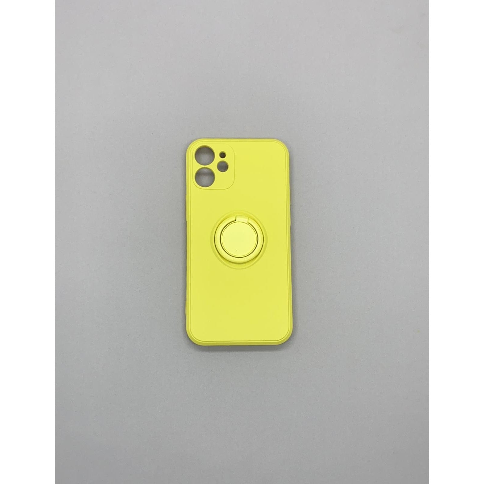 Husa protectie compatibila cu Apple iPhone 12 Liquid Silicone Ring cu suport rotativ Galben