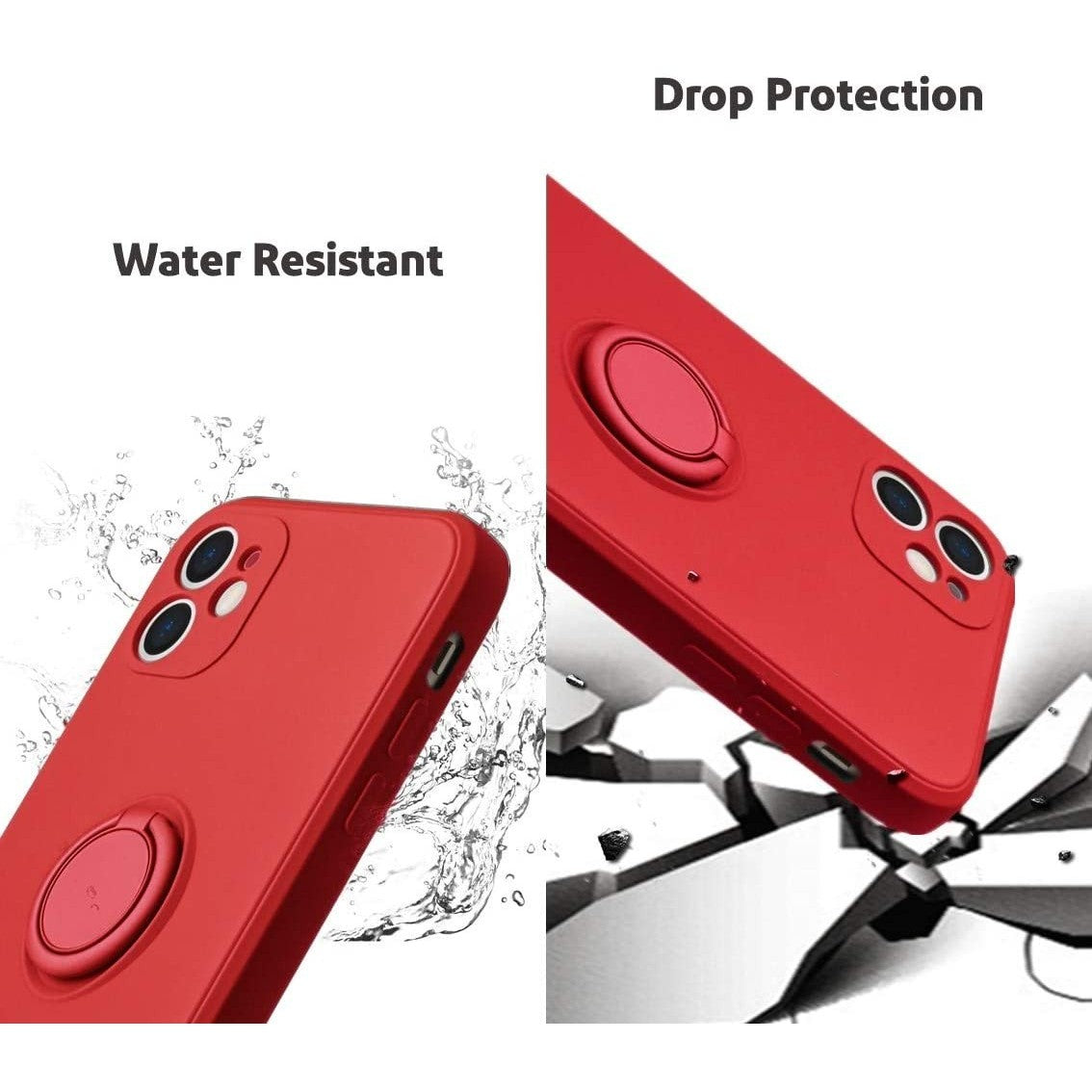 Husa protectie compatibila cu Apple iPhone 12 Liquid Silicone Ring cu suport rotativ Rosu