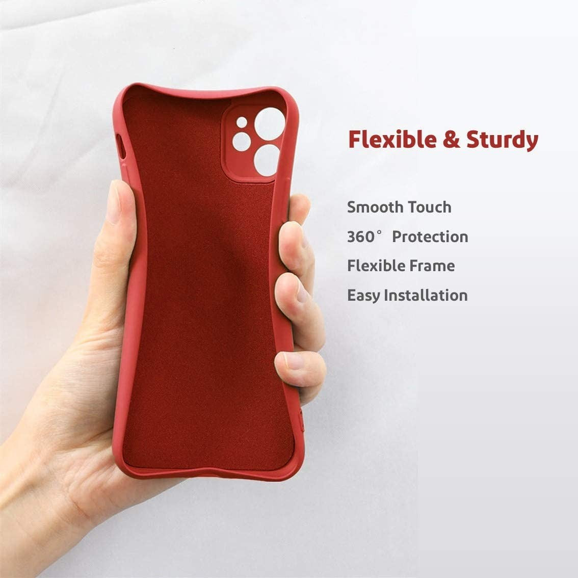 Husa protectie compatibila cu Apple iPhone 12 Liquid Silicone Ring cu suport rotativ Rosu
