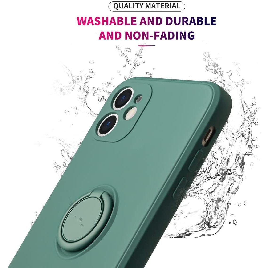 Husa protectie compatibila cu Apple iPhone 12 Liquid Silicone Ring cu suport rotativ Verde